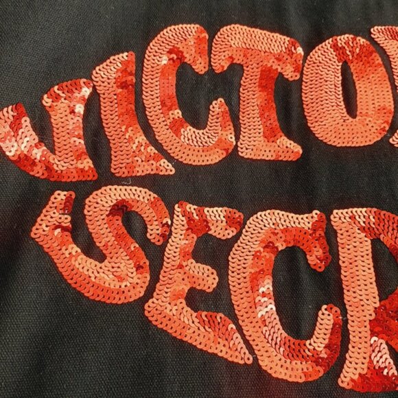 VICTORIA SECRET Canvas Red Sequin Lips Weekender Travel Shopper Tote Bag Black - Picture 7 of 13